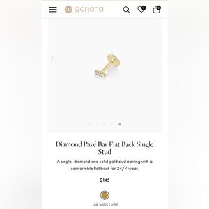 NWOT Gorjana Diamond Pave Bar Flat Back Single Stud